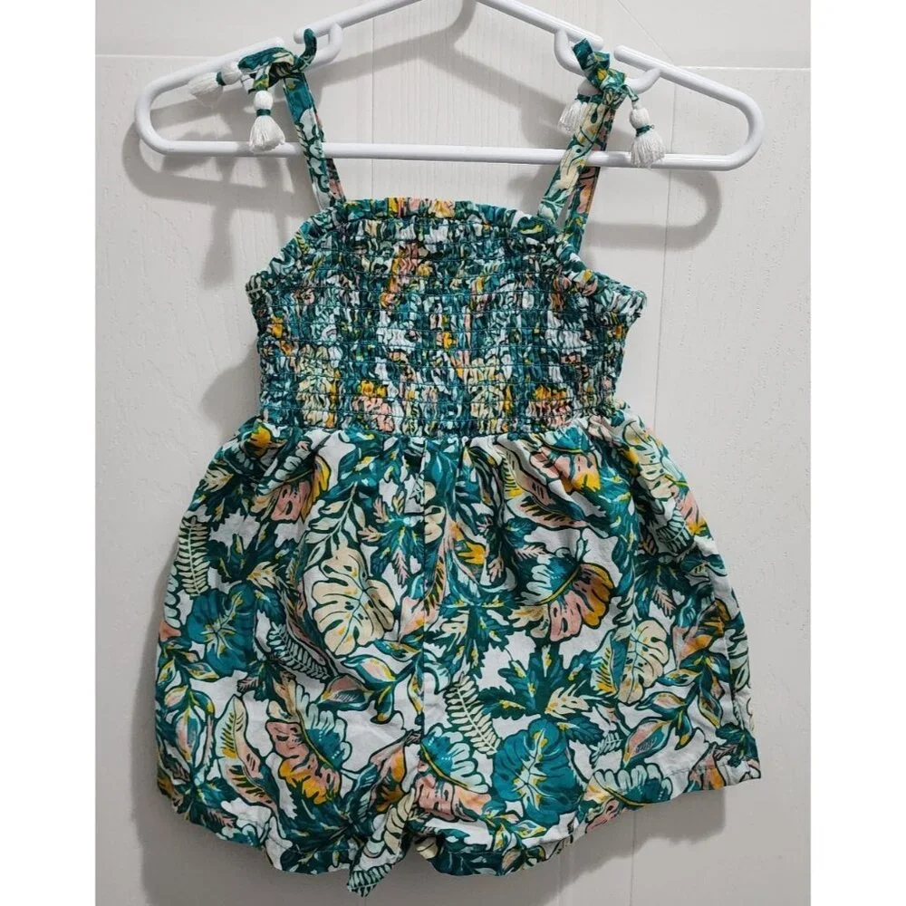 Tommy Bahama Baby Girl One Piece Romper Multicolor Hawaiian Print Smocked Sz 12M